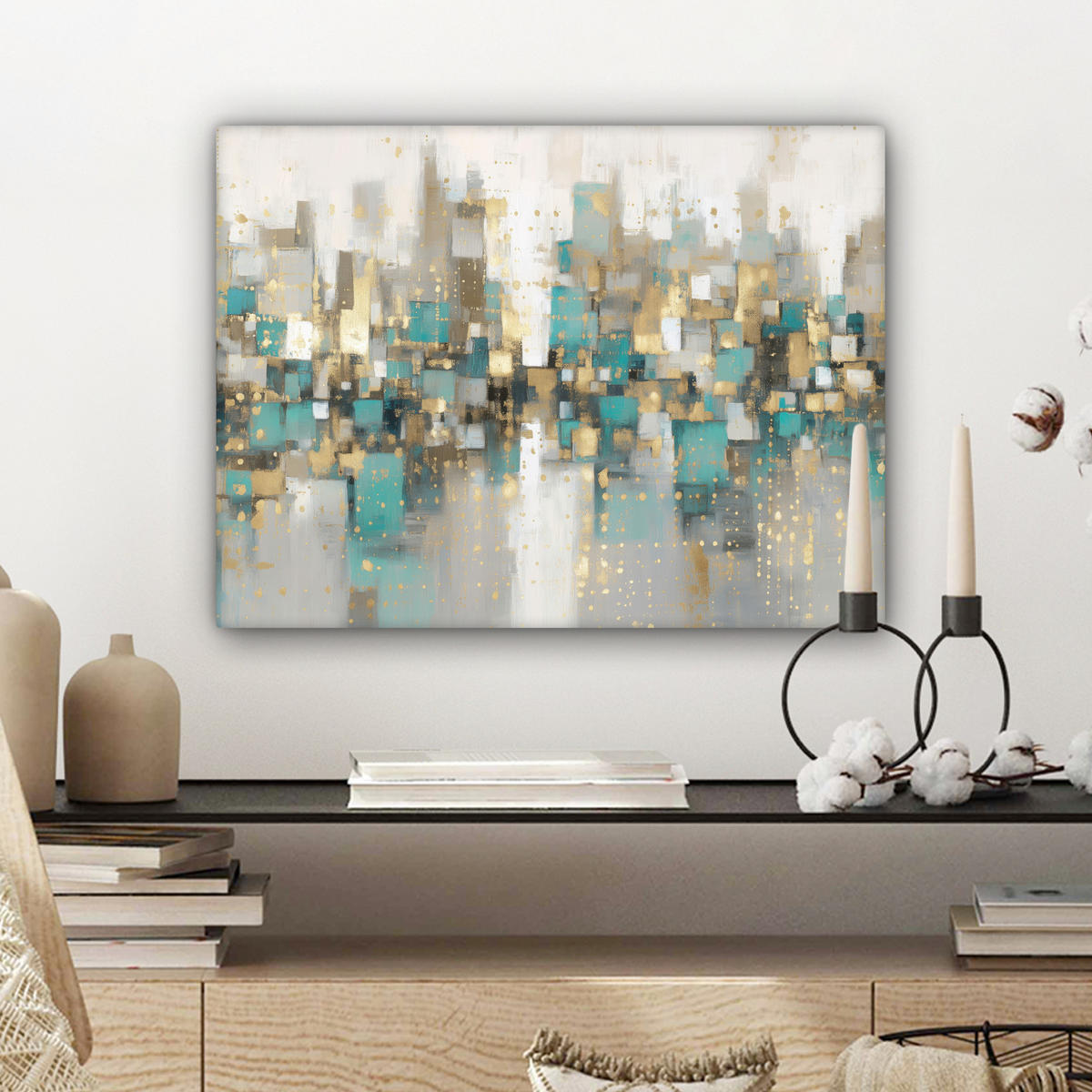 LEINWANDBILD Abstrakt - Blöcke - Gold - Skyline Wandbild 40x30 cm - Beige, Textil (40/30cm) - MuchoWow