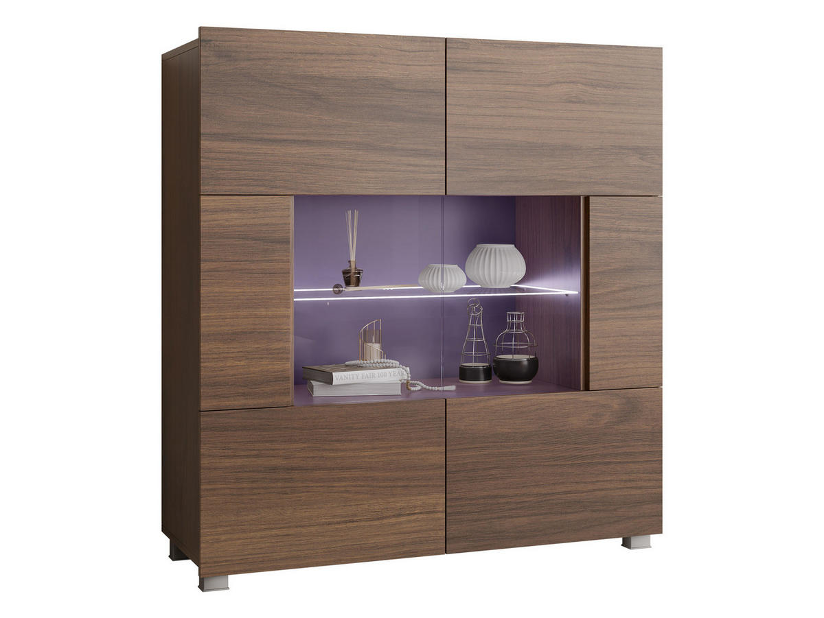 KOMMODE Calabrini 01 mit blauer LED Beleuchtung - Nussbaumfarben, Holzwerkstoff (100/107/35cm) - MIRJAN24