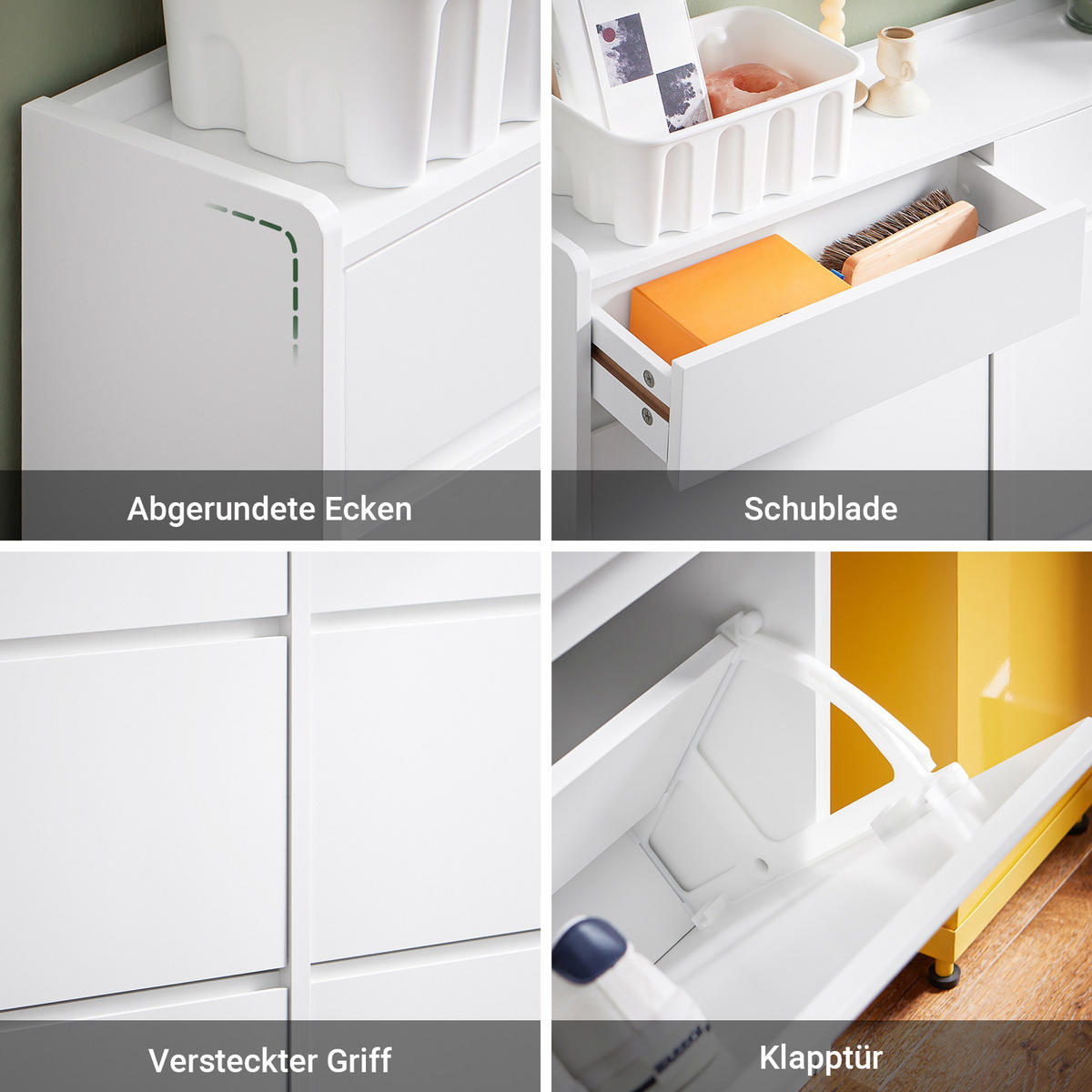 SCHUHKIPPER mit 4 Klappen, Schuhschrank schmal, 98x95x19cm Weiß - Weiß, Holz (98/95/19cm) - SoBuy