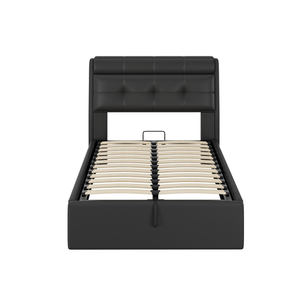 POLSTERBETT 90/200 cm Schwarz hydraulisches Bett mit Lattenrost und verstecktem Stauraum - Schwarz, Kunststoff (90/200cm) - OKWISH