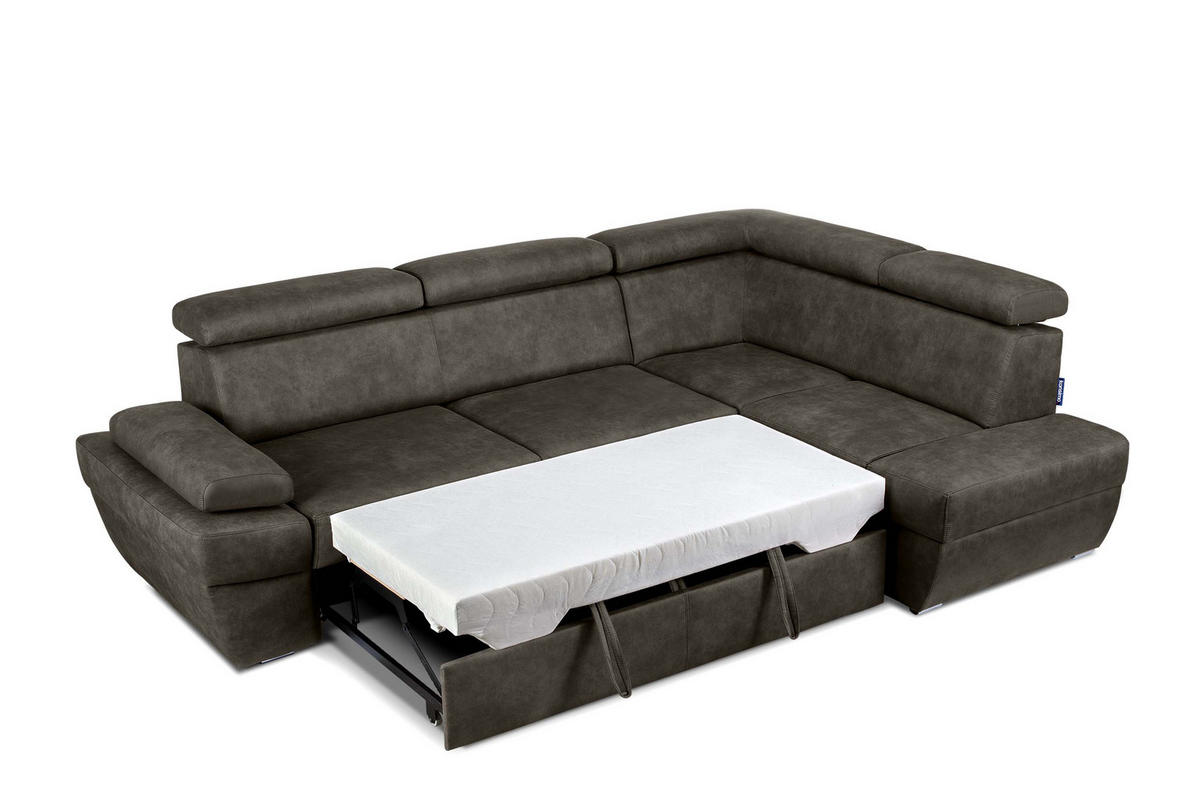 SCHLAFECKSOFA RATLO rechts 4/5-Sitzer mit Bettkasten in Lederoptik, grau - Dunkelgrau/Silberfarben, Textil (270/190cm) - KONSIMO®
