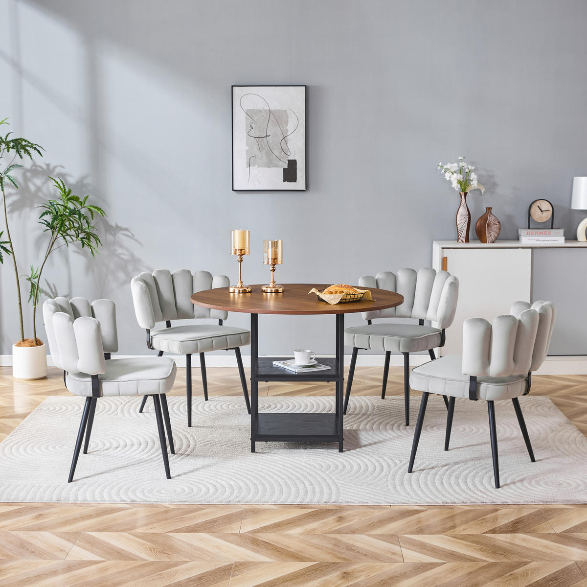 ESSTISCH-SET mit Stauraum 107 cm Nussbaumoptik/Hellgrau - Hellgrau, Metall (107/75/107cm) - Meubliv