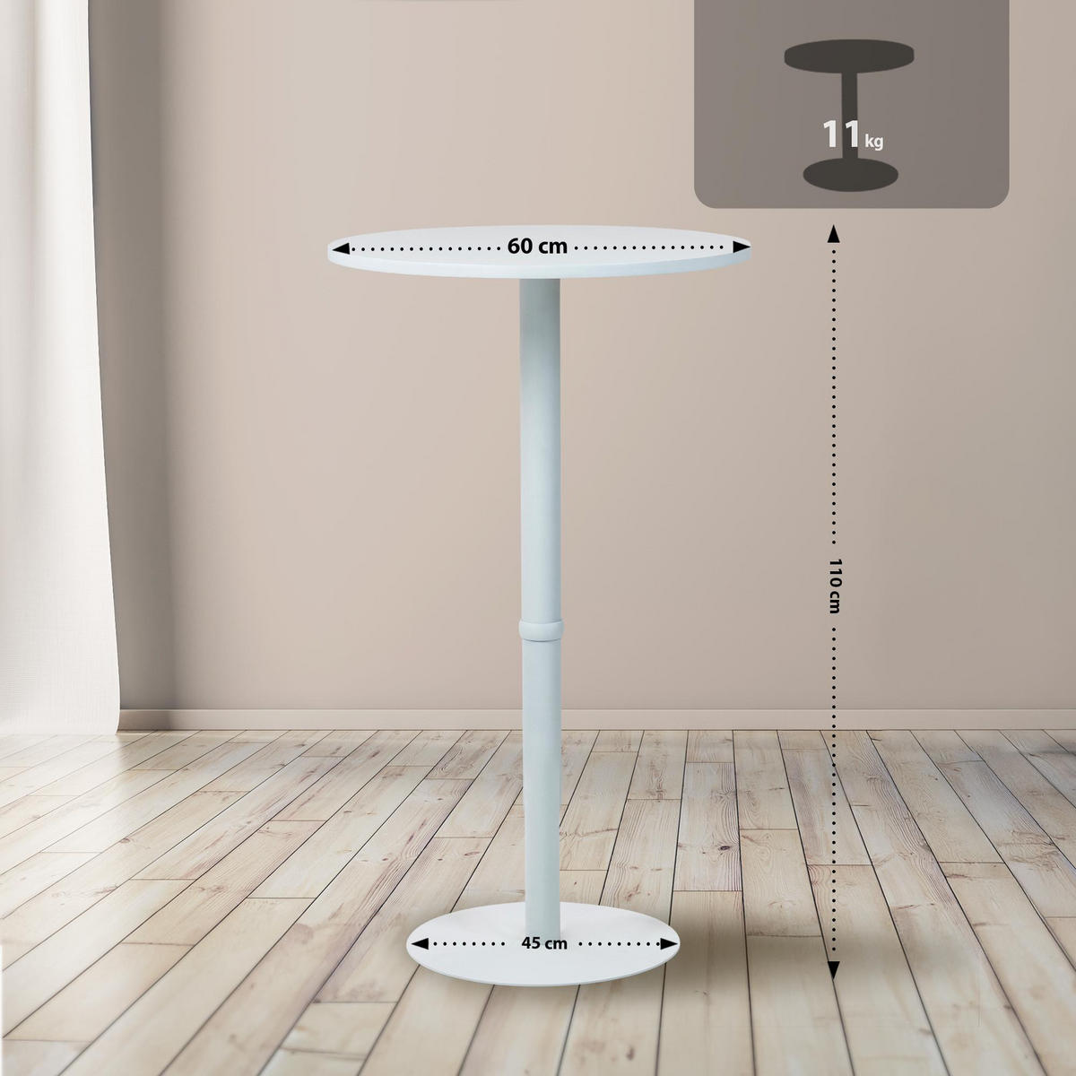 STEHTISCH rund 60 cm Holz weiß/weiß - Weiß, Holz/Metall (60/60/110cm) - CLP