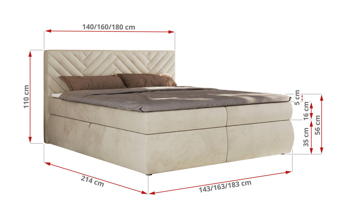 BOXBETT AVERTA 140/200 - Beige Velvet - H4 - Beige, Textil (140/200cm) - MKS
