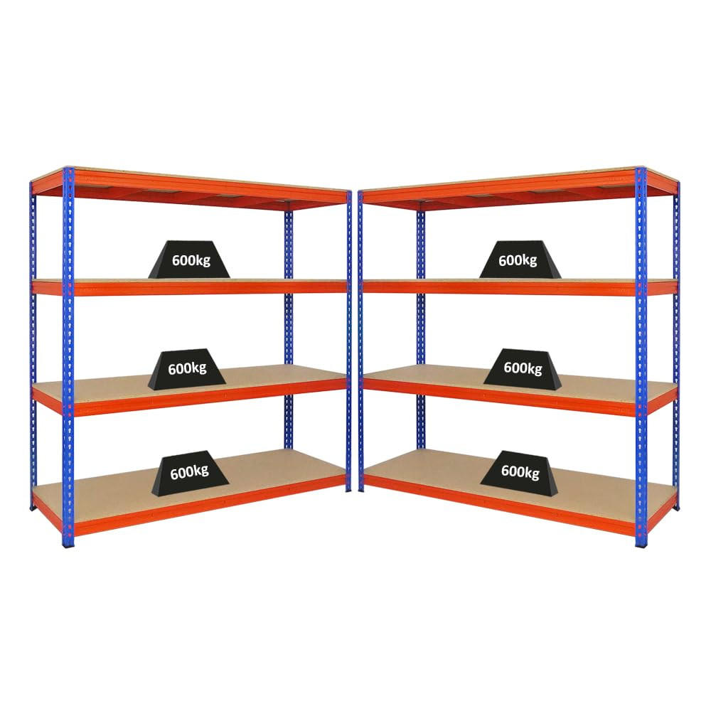 SCHWERLASTREGAL Bison 2er-Set mit 2x 200x200x60 cm 4 Fachböden Fachlast 600 kg Blau-Orange - Orange, Metall (400/200/60cm) - PROREGAL