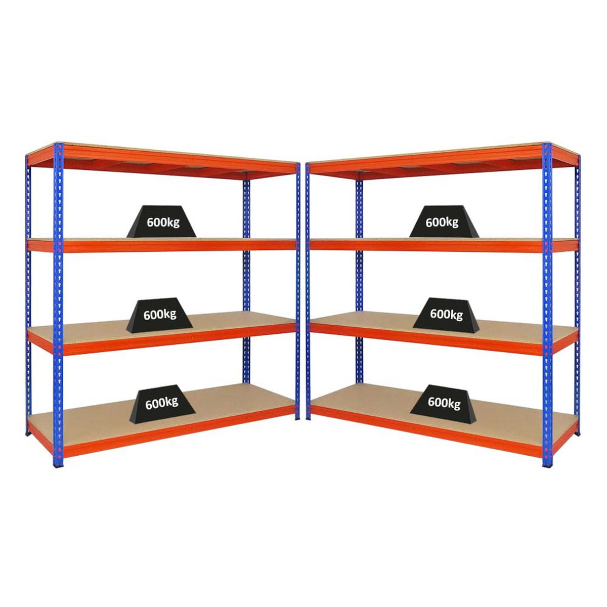 SCHWERLASTREGAL Bison 2er-Set mit 2x 200x200x60 cm 4 Fachböden Fachlast 600 kg Blau-Orange - Orange, Metall (400/200/60cm) - PROREGAL