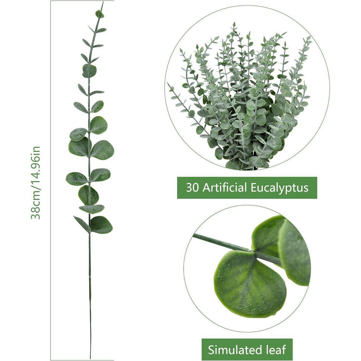 KÜNSTLICHE Eukalyptus Zweige 30 Stück - Grün, Kunststoff (38cm)
