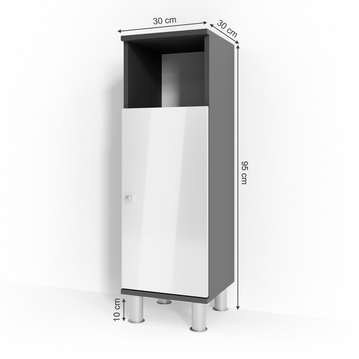MIDISCHRANK Fynn Anthrazit 30 x 95 cm - Anthrazit/Weiß, Holzwerkstoff (30/95/30cm) - Vicco