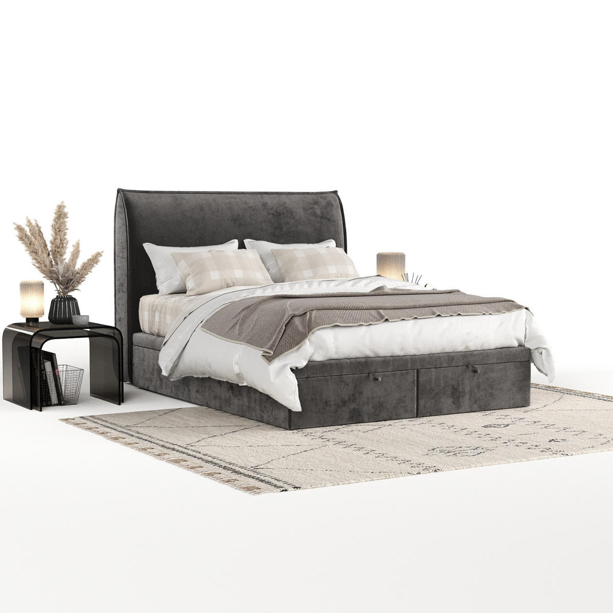 POLSTERBETT Tuvalu mit Stauraum 180/200 cm Stahl im Lotta Stoff - Schwarz/Graphitfarben, Holz/Holzwerkstoff (180/200cm) - AltaBeds