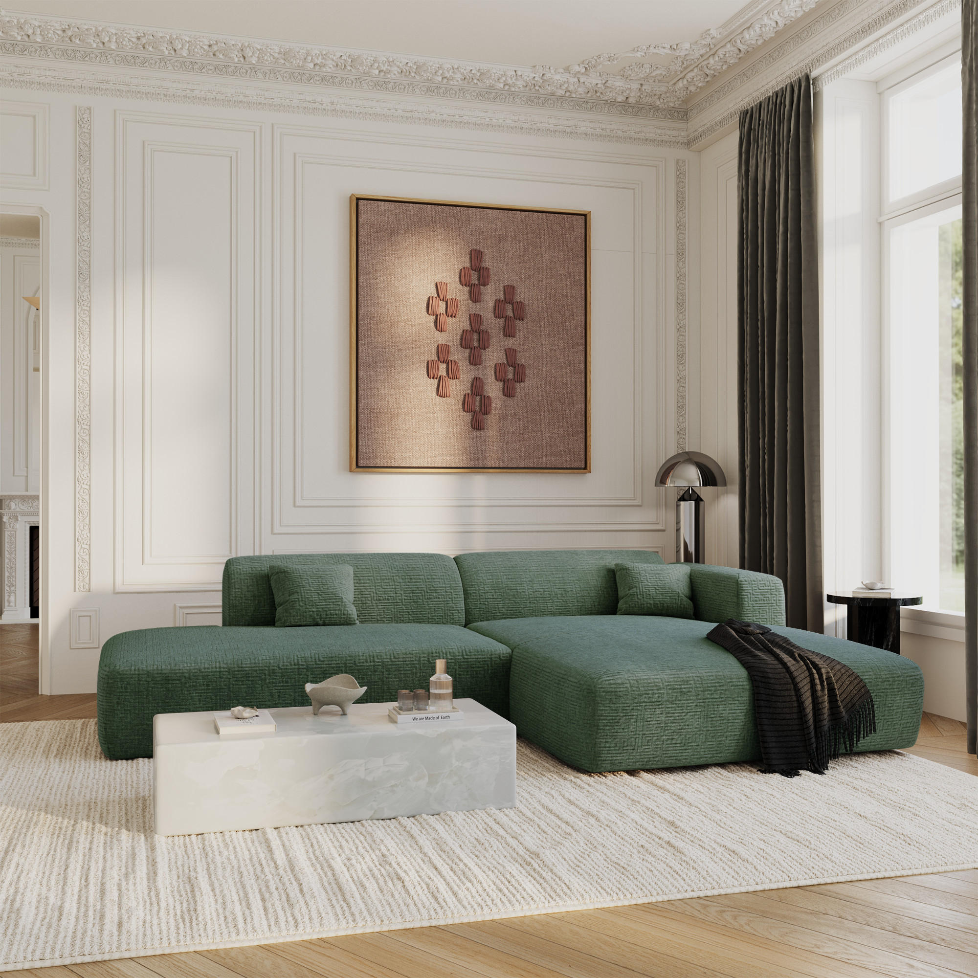 Thumbnail - Sia Home Ecksofa, Smaragdgrün, Textil, 5-Sitzer, L-Form, Ottomane rechts, 300x96 cm, Wohnzimmer, Sofas & Couches, Wohnla...