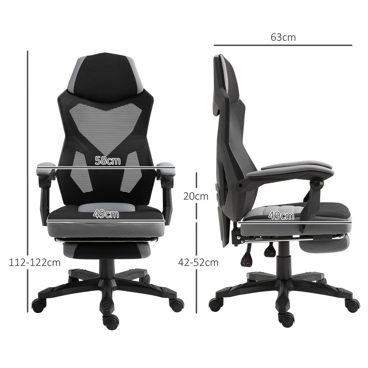 GAMINGSTUHL DE-11667 mit Fußstütze & Mesh Grau/Schwarz - Grau, Metall (160.02/309.88/147.32cm) - ComfortXL