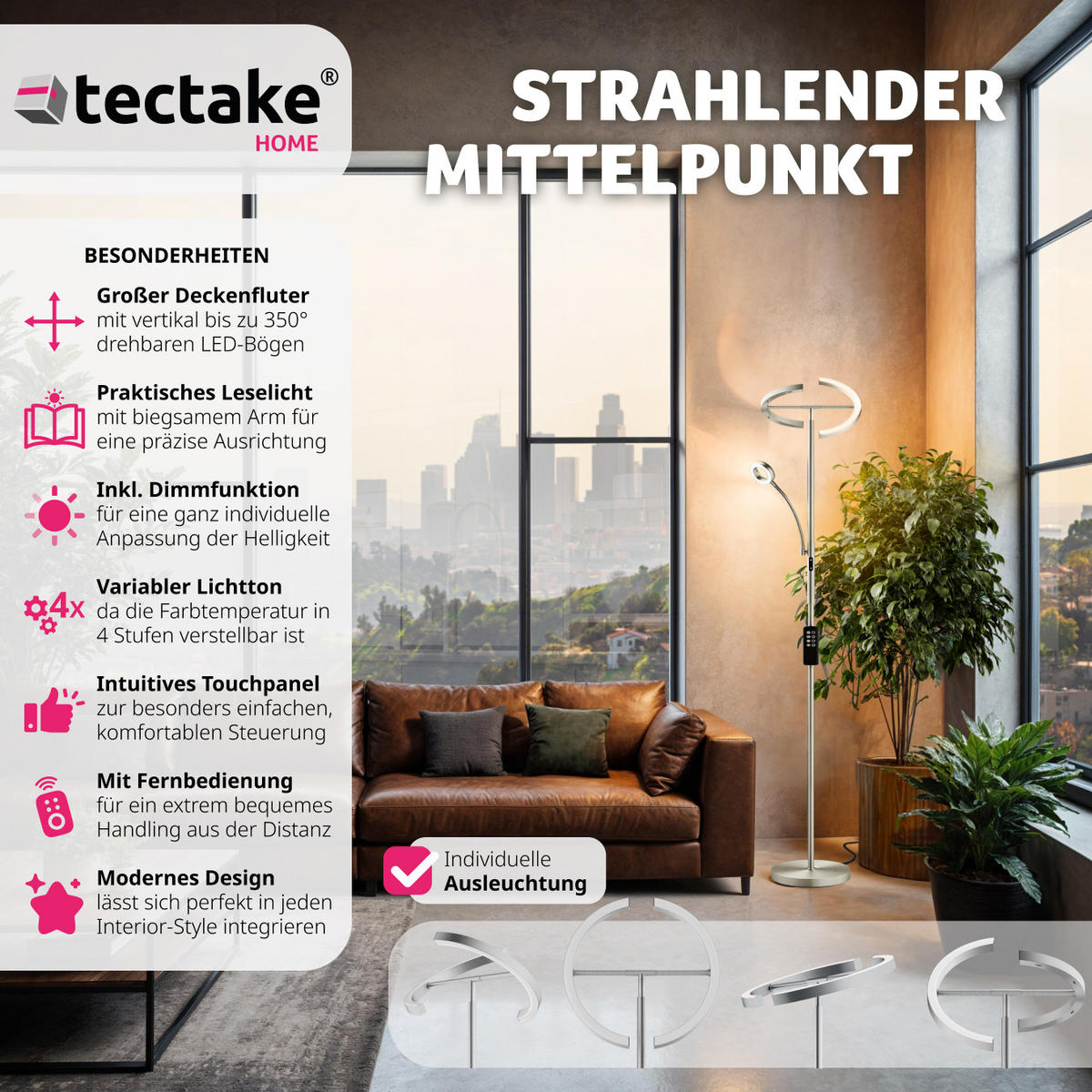 DECKENFLUTER Auralis,31,5 x 188 cm ,Nickel matt - Nickelfarben, Metall (31.5/31.5/188cm) - tectake