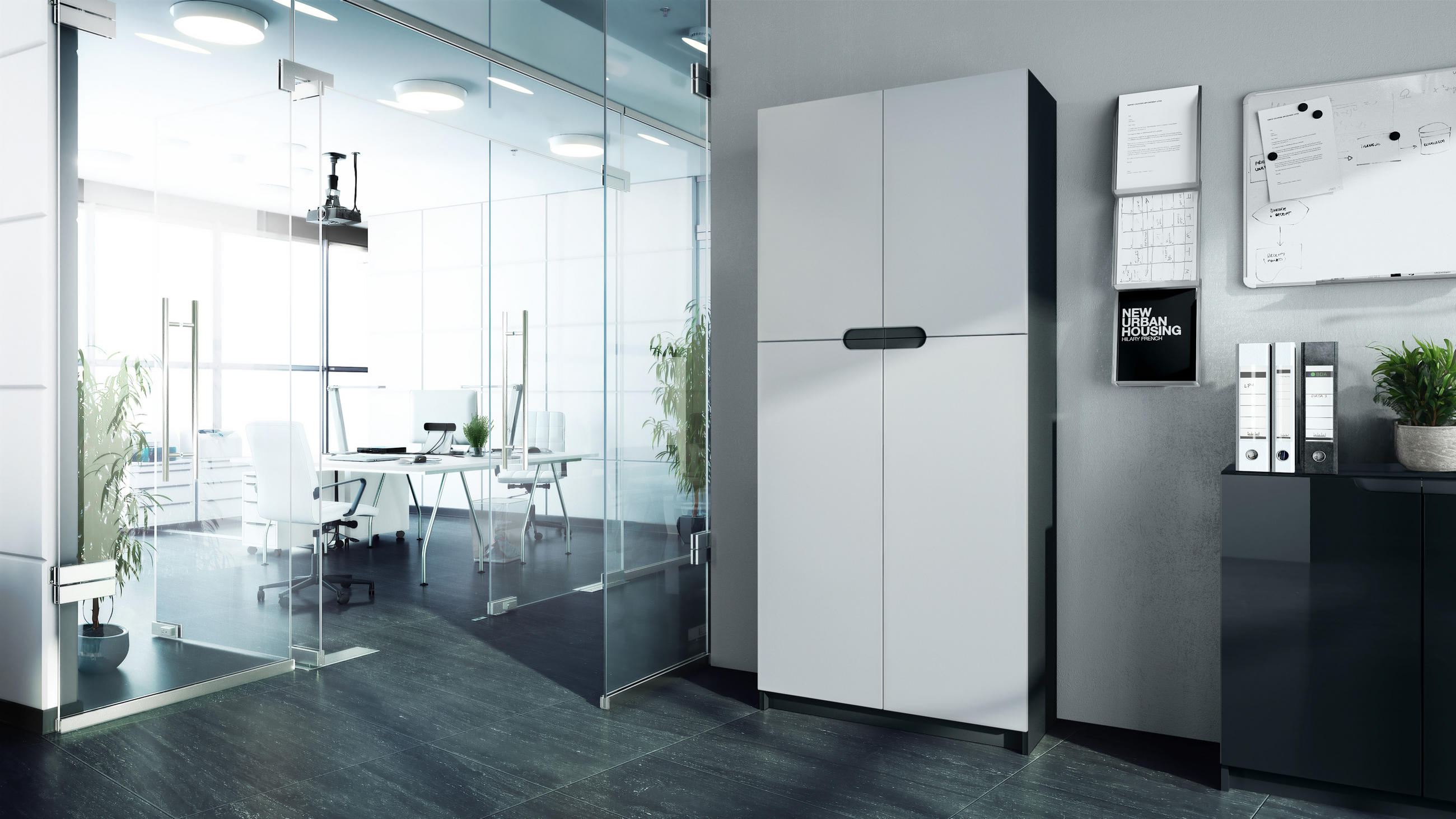 BÜROSCHRANK Logan Fronten in Weiß matt - Weiß, Holzwerkstoff (82/185/37cm) - Vladon