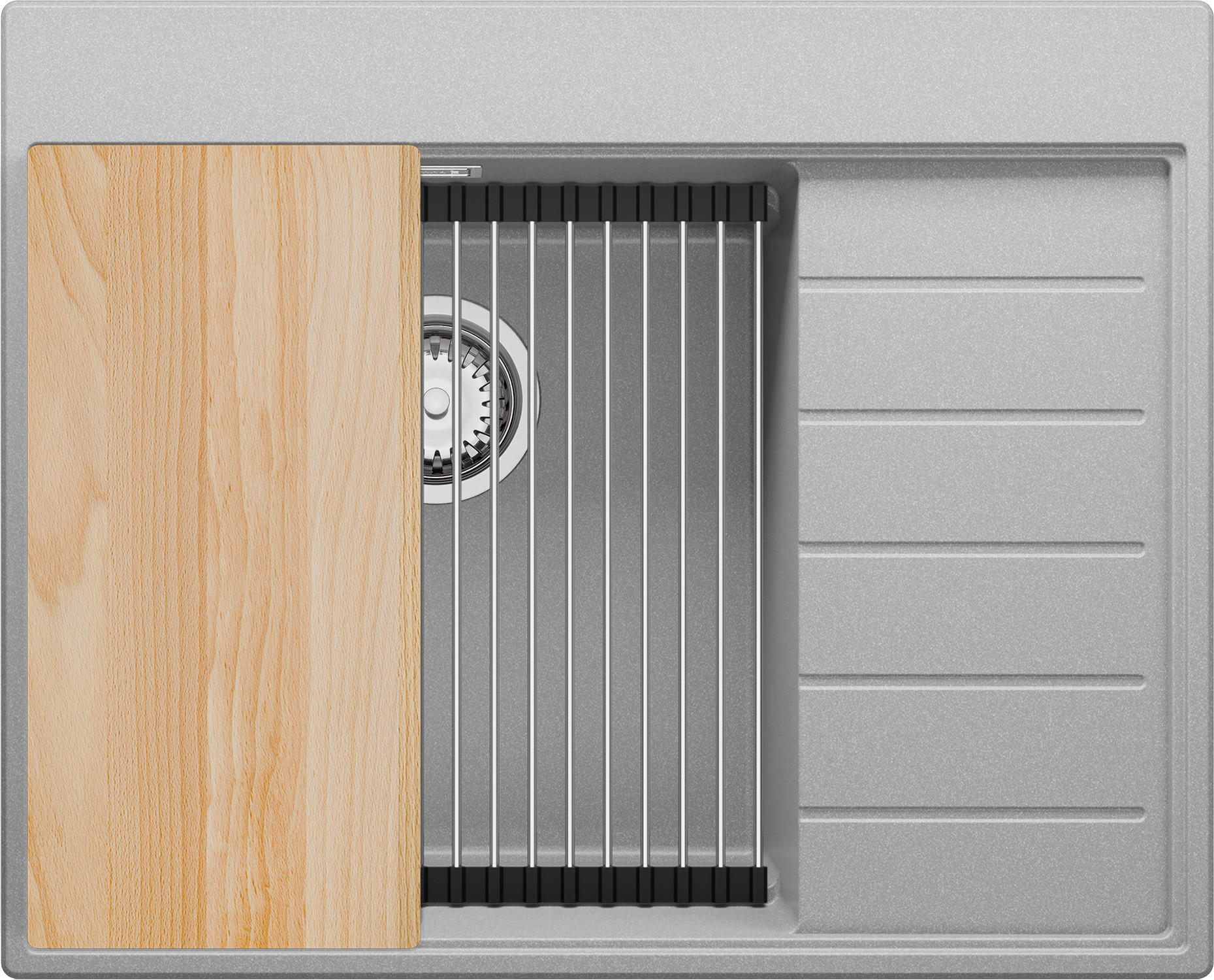 SPÜLBECKEN Sydney, 2-er set Grau 62/50 cm 1 Becken + Ablauf-Set + Küchenzubehörset ab 45er Unterschrank - Chromfarben/Beige, Kunststoff (62/20/50cm) - Primagran