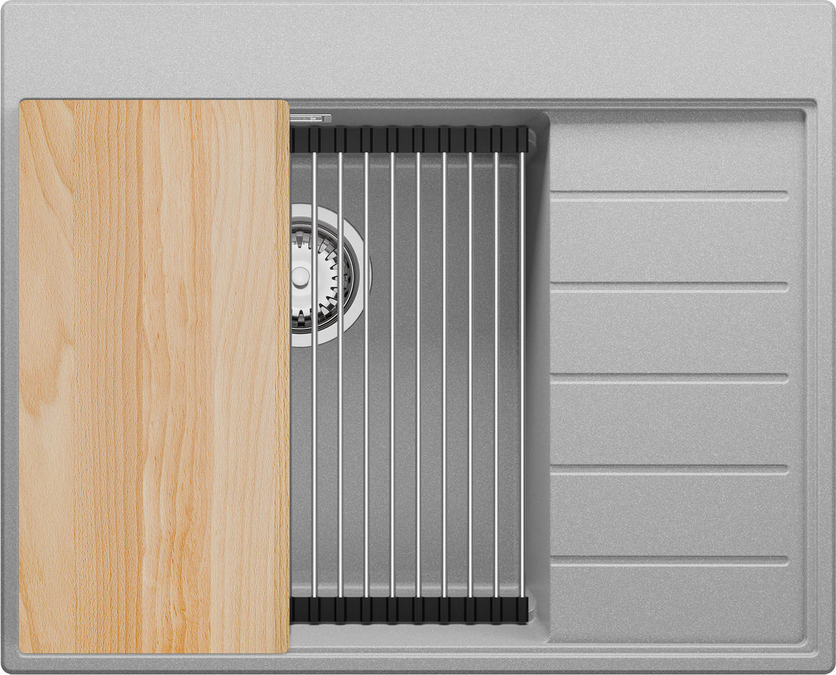 SPÜLBECKEN Sydney, 2-er set Grau 62/50 cm 1 Becken + Ablauf-Set + Küchenzubehörset ab 45er Unterschrank - Chromfarben/Beige, Kunststoff (62/20/50cm) - Primagran