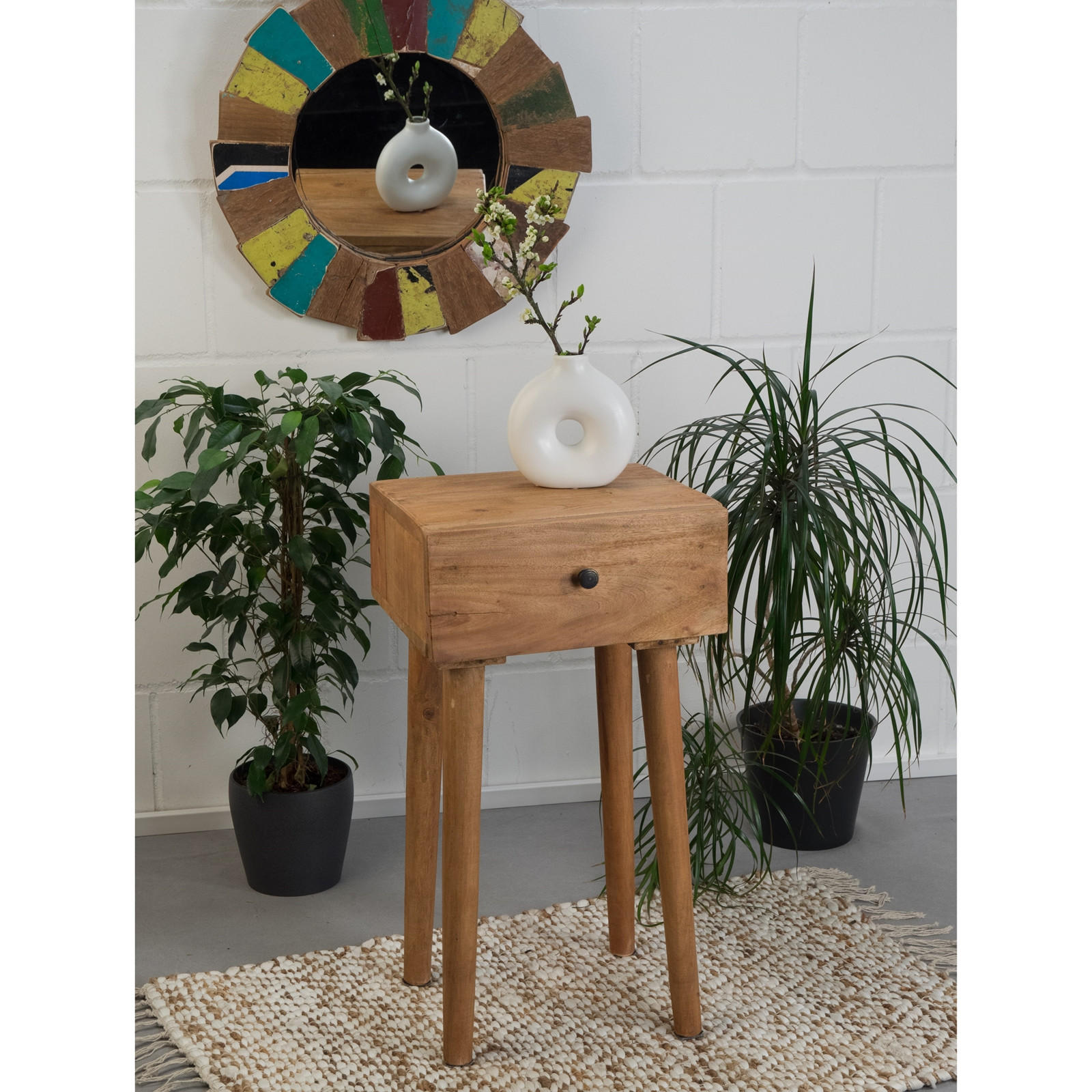 BEISTELLTISCH Sleek 65 Mahagoni Holz, mit Schublade naturfarben - Braun, Holz (30/35/65cm) - CREEDWOOD