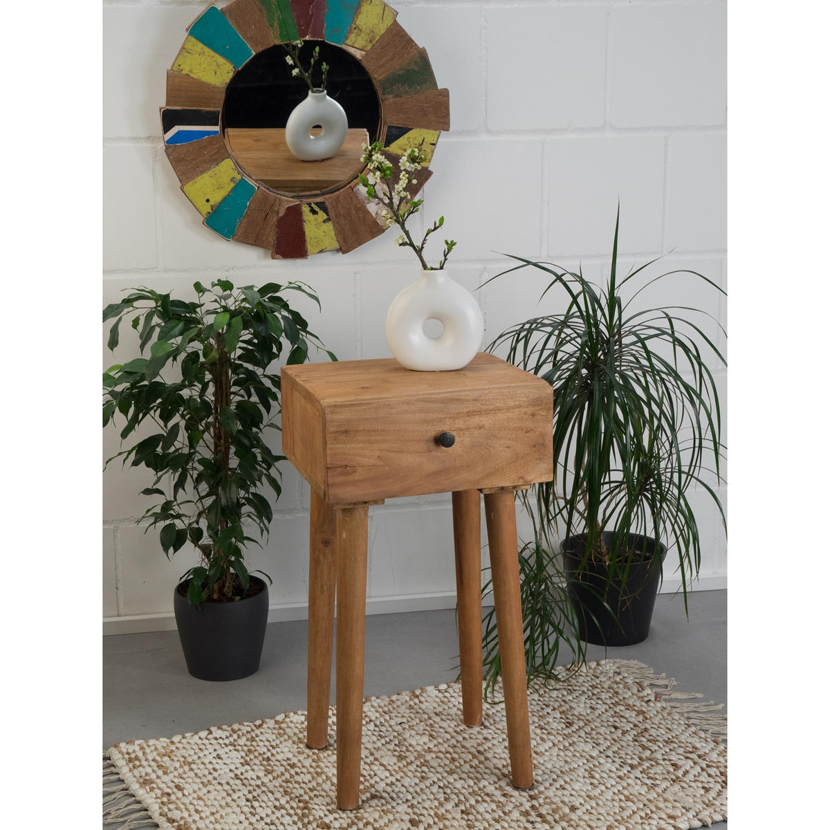 BEISTELLTISCH Sleek 65 Mahagoni Holz, mit Schublade naturfarben - Braun, Holz (30/35/65cm) - CREEDWOOD