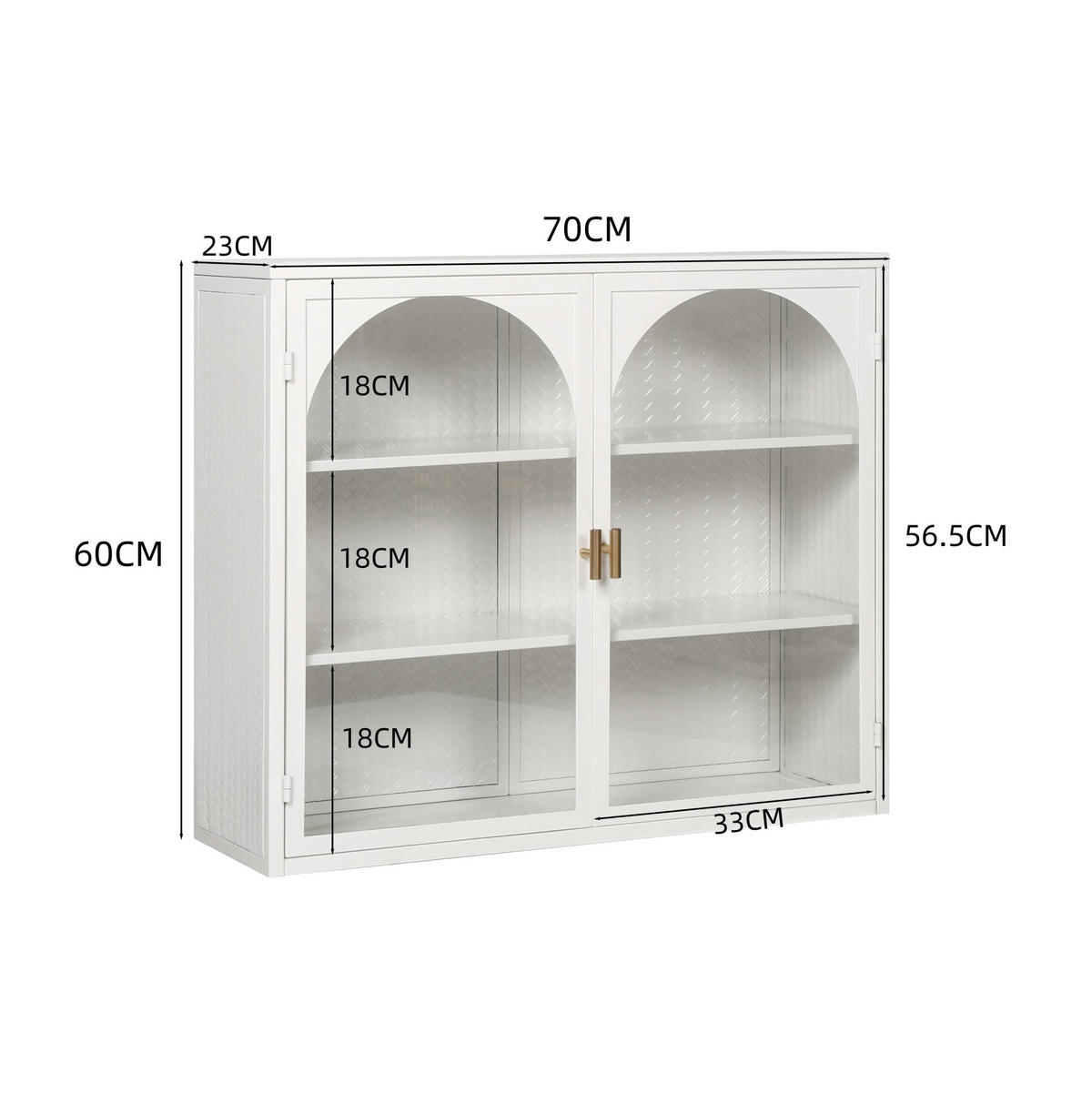 KÜCHENOBERSCHRANK 60/23/70 cm mit 2 Glastüren, 3 Ebenen und abnehmbarem Einlegeboden, Weiß - Weiß, Glas (70/60/23cm) - Redom