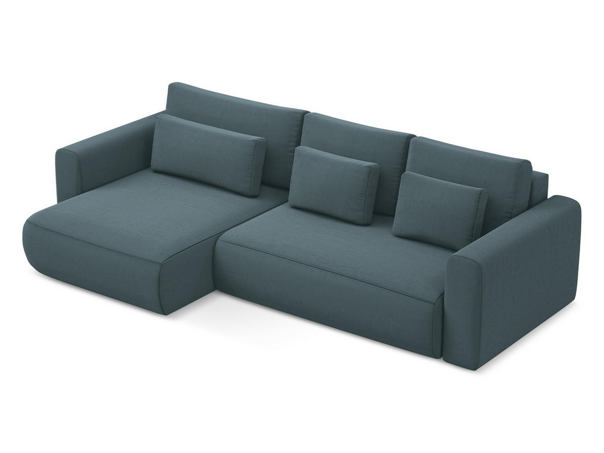ECKSOFA mit Schlaffunktion Samt Stoff Blau - Blau/Petrol, Kunststoff/Textil (149/278cm) - Makamii