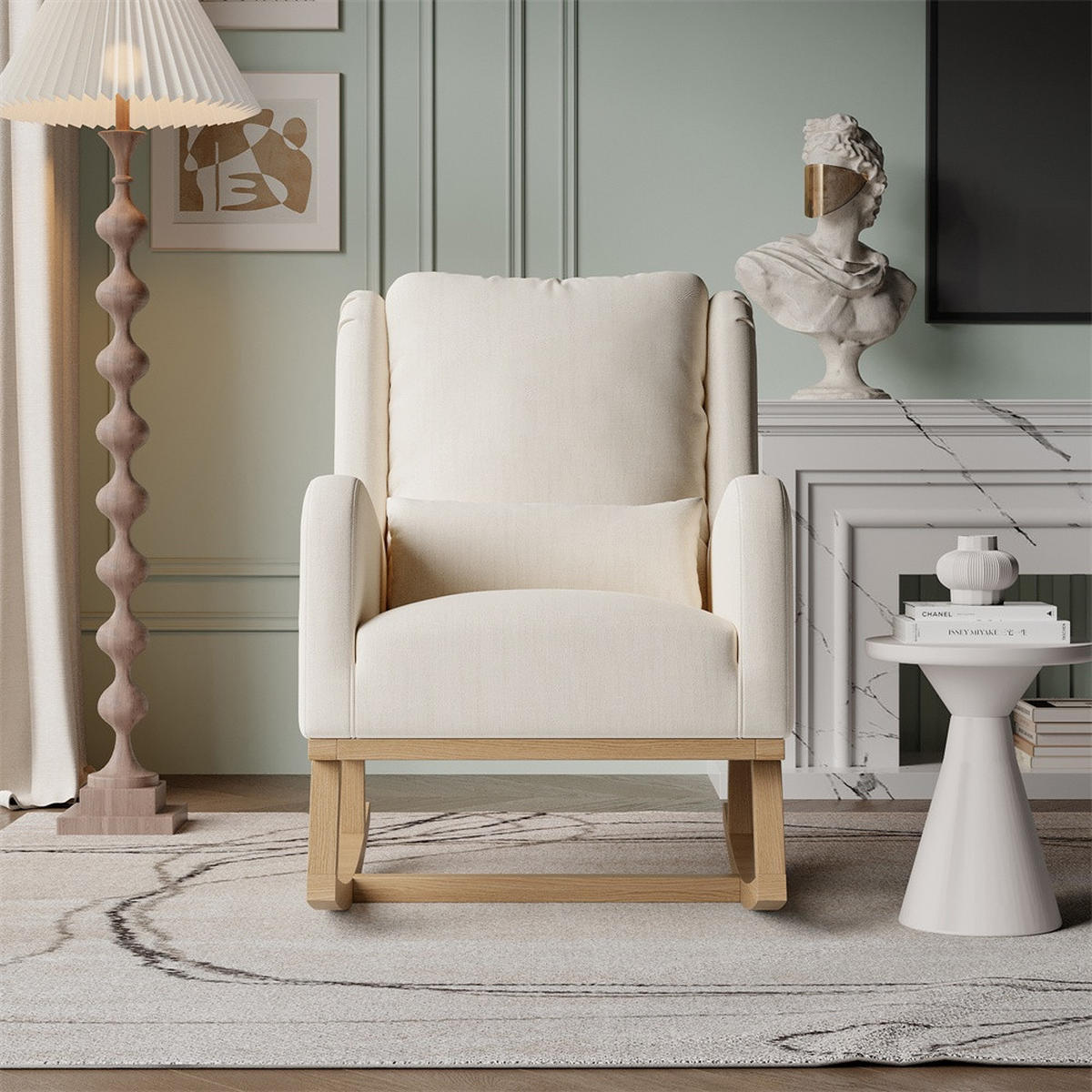 SCHAUKELSTUHL aus Baumwolle-Leinen-Gemisch mit beidseitigen Taschen - Beige - Beige, Textil (68/96/93cm) - DELFA