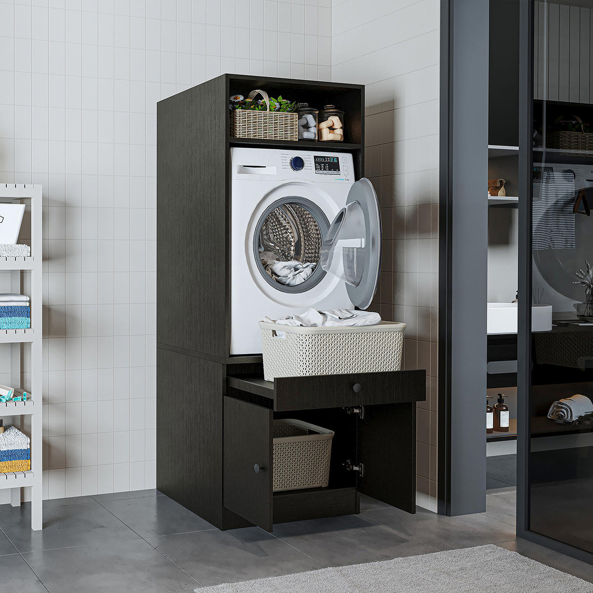 WASCHMASCHINENSCHRANK Serie 1 67cm Breit, 184cm Hoch - Schwarz, Holzwerkstoff (67/184/67cm)