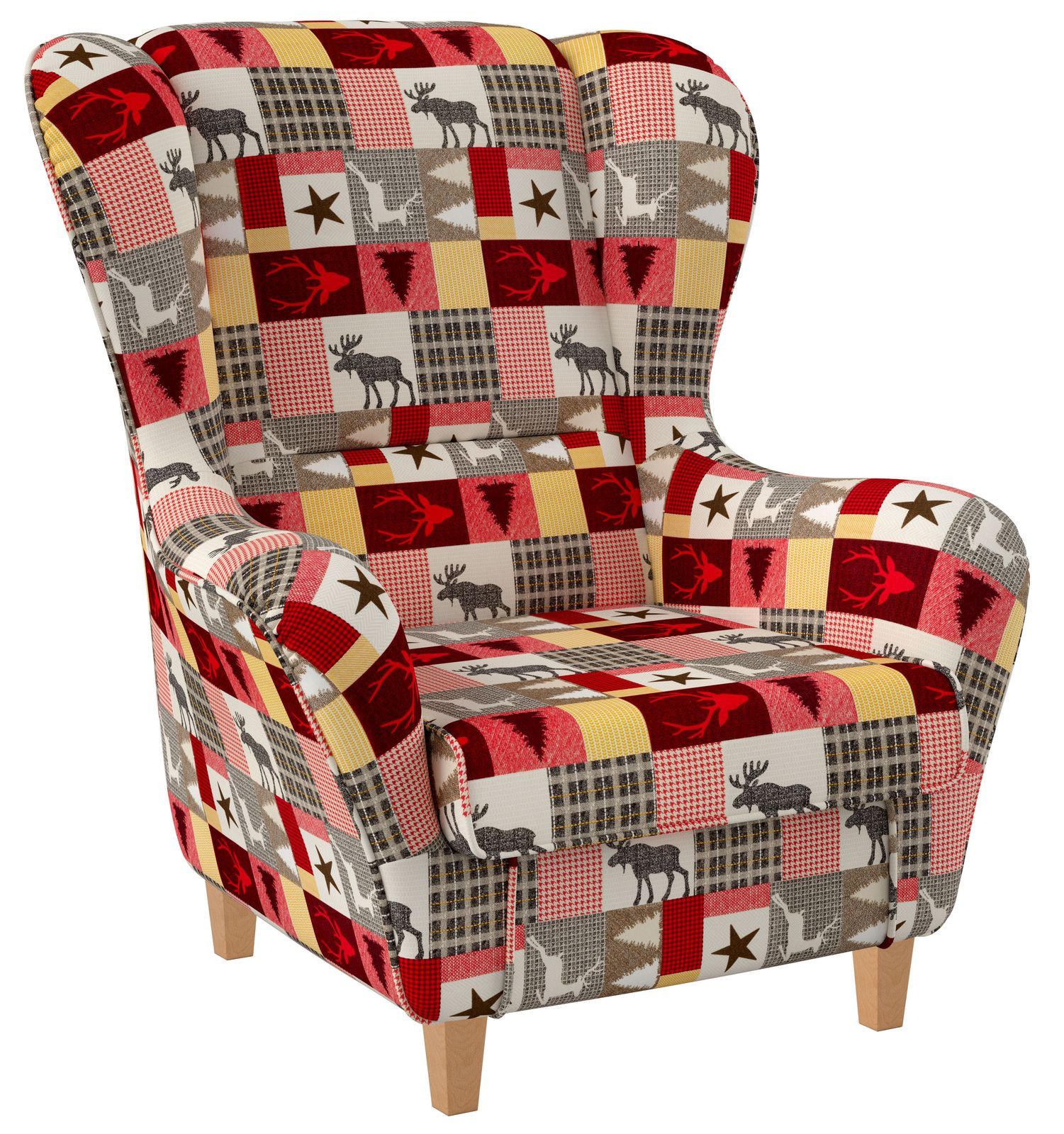 OHRENSESSEL Sofia Relaxsessel mit Hocker | Design Schwedisch Landhaus - Multicolor/Grau, Textil (92/68/95cm) - Supellex