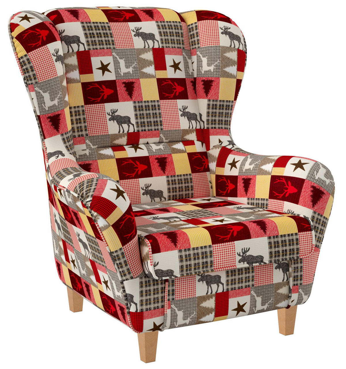 OHRENSESSEL Sofia Relaxsessel mit Hocker | Design Schwedisch Landhaus - Multicolor/Grau, Textil (92/68/95cm) - Supellex