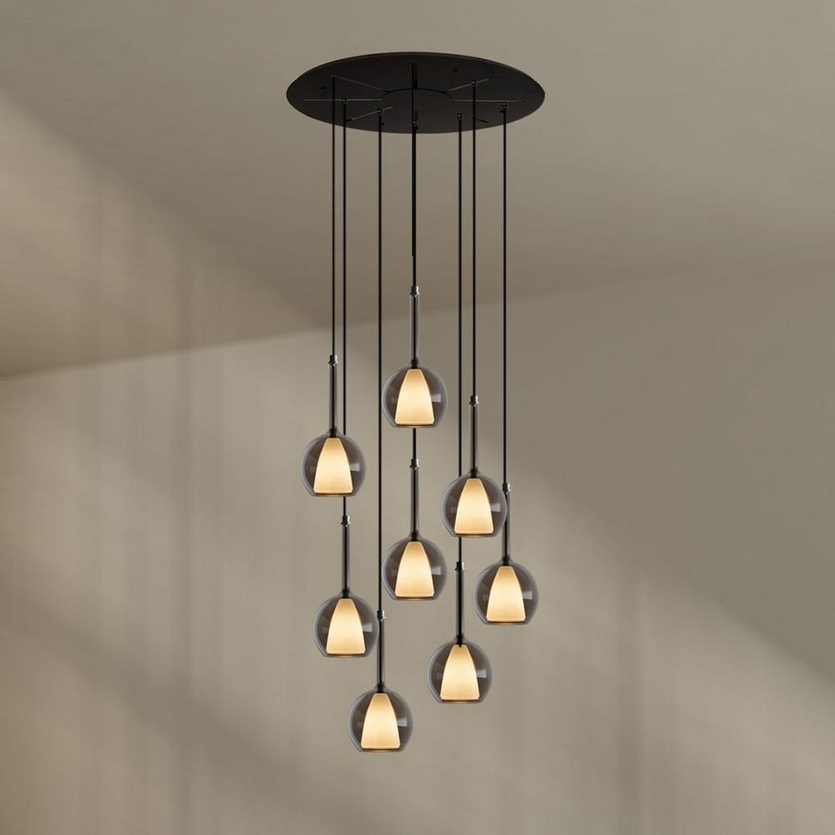 GALERIELEUCHTE Belluna 8-flammig Rauch Ø 14cm - Anthrazit, Glas (14/14/35cm) - s.luce