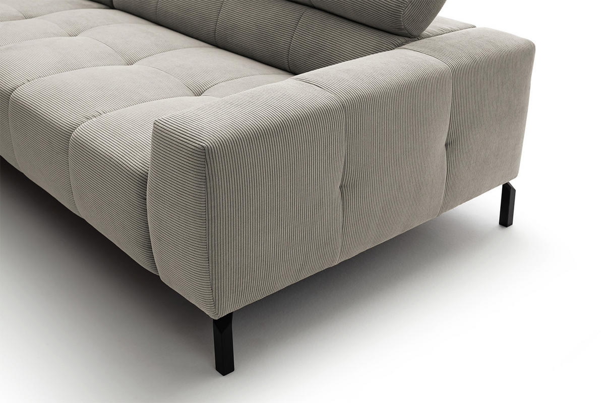 ECKSOFA OHIO Silber Cord - Silberfarben/Schwarz, Textil/Metall (311/219cm) - KAWOLA