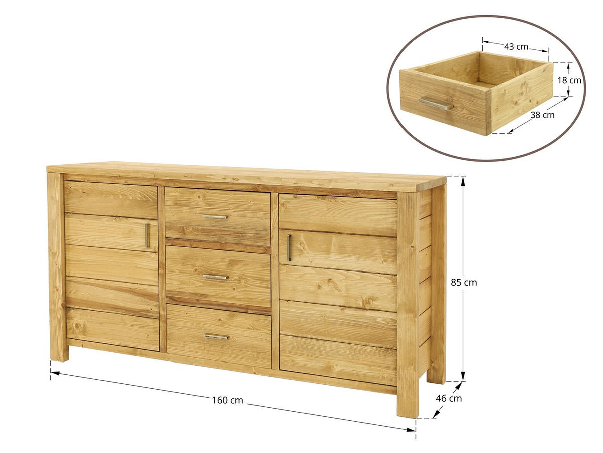 KOMMODE aus Massivholz MIDLAND - Honig, Holz (160/85/46cm) - Seart