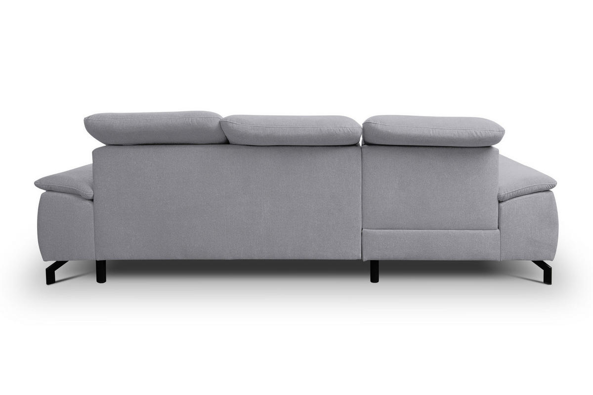 ECKSOFA MALIBU mit Schlaffunktion und Bettkasten, Farbe: Helgrau, Velourstoff, Ottomane Links - Hellgrau, Textil (276/184cm) - VENASI MÖBEL