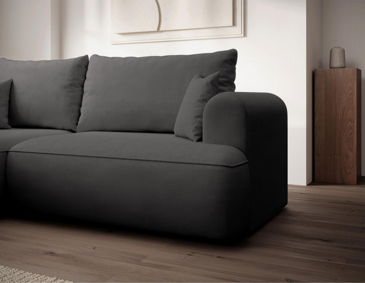 ROHOVÁ rozkládací pohovka Ovo Mini tmavě šedá, žinylkový potah Easy-Clean - černá/tmavě šedá, textil/plast (238/156cm) - Selsey
