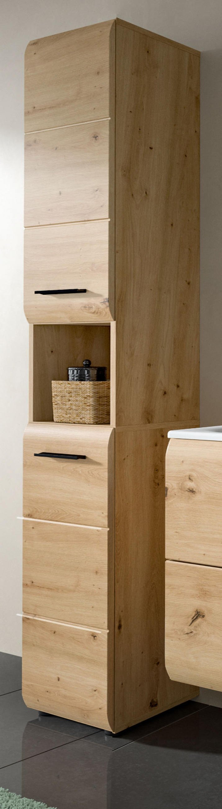 HOCHSCHRANK Eiche Artisan, Badschrank 30 x 185 cm, Türanschlag wechselbar, Cover - Schwarz/Eiche Artisan, Holzwerkstoff/Kunststoff (30/185/30cm) - Inn.Furn