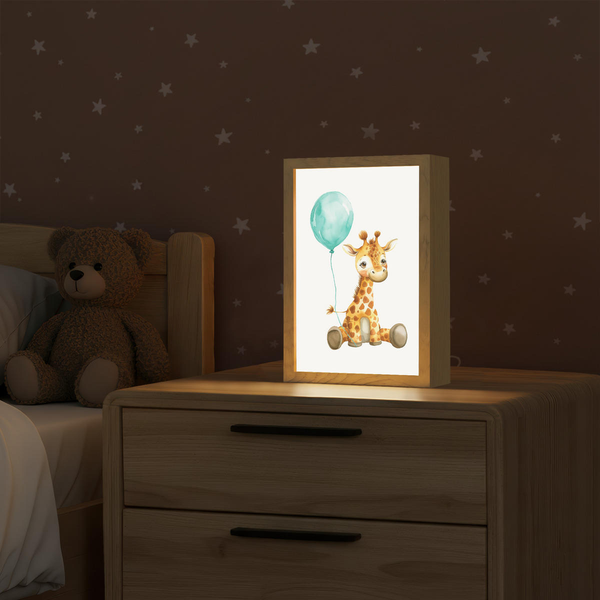 WANDLEUCHTE Giraffe - Baby - Tiere - Blauer Ballon 20x30 cm - Weiß, Holzwerkstoff (20/30/8cm) - OnlyWow