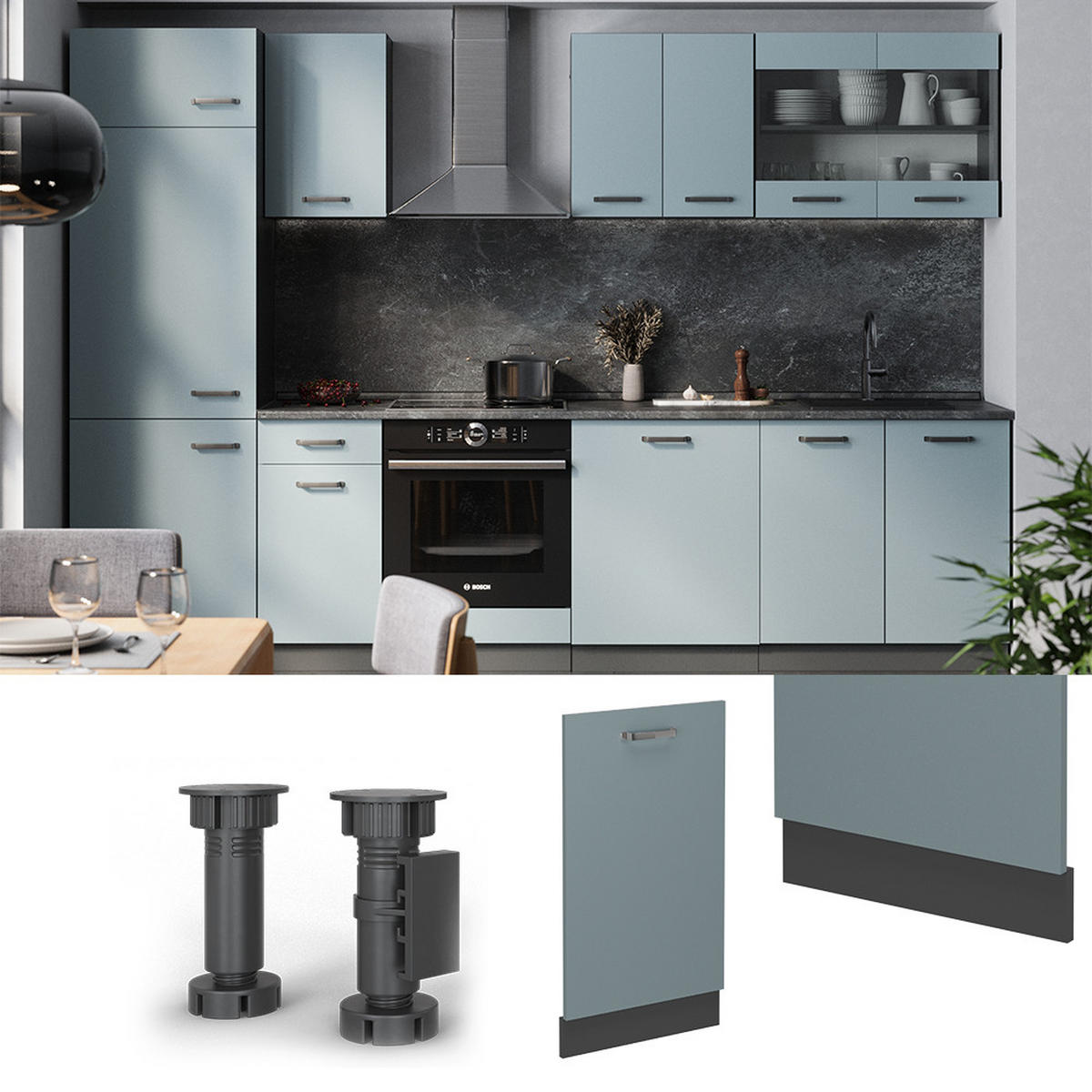 GESCHIRRSPÜLBLENDE R-Line Blau-Grau 45 cm ohne Arbeitsplatte - Anthrazit/Blaugrau, Holzwerkstoff (45/81.8/1.6cm) - Vicco