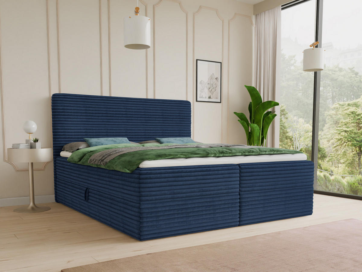 BOXBETT Mollo - 160x200 - blau (Tilia 77, Cord) - Blau/Schwarz, Holz/Holzwerkstoff (160/200cm) - Sofnet
