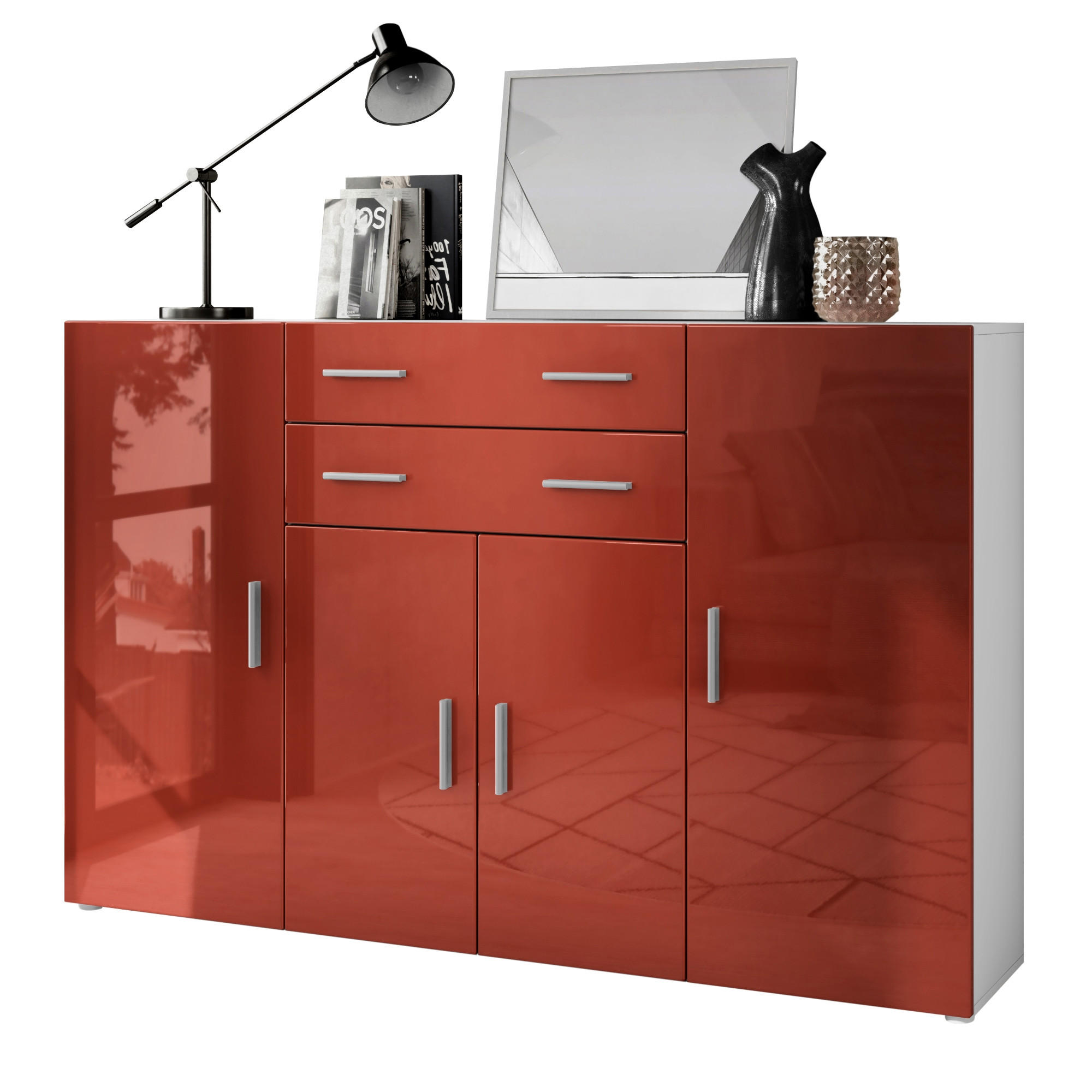 HIGHBOARD Aron Fronten in Bordeaux Hochglanz - Bordeaux, Holzwerkstoff (166.5/106.5/35cm) - Vladon