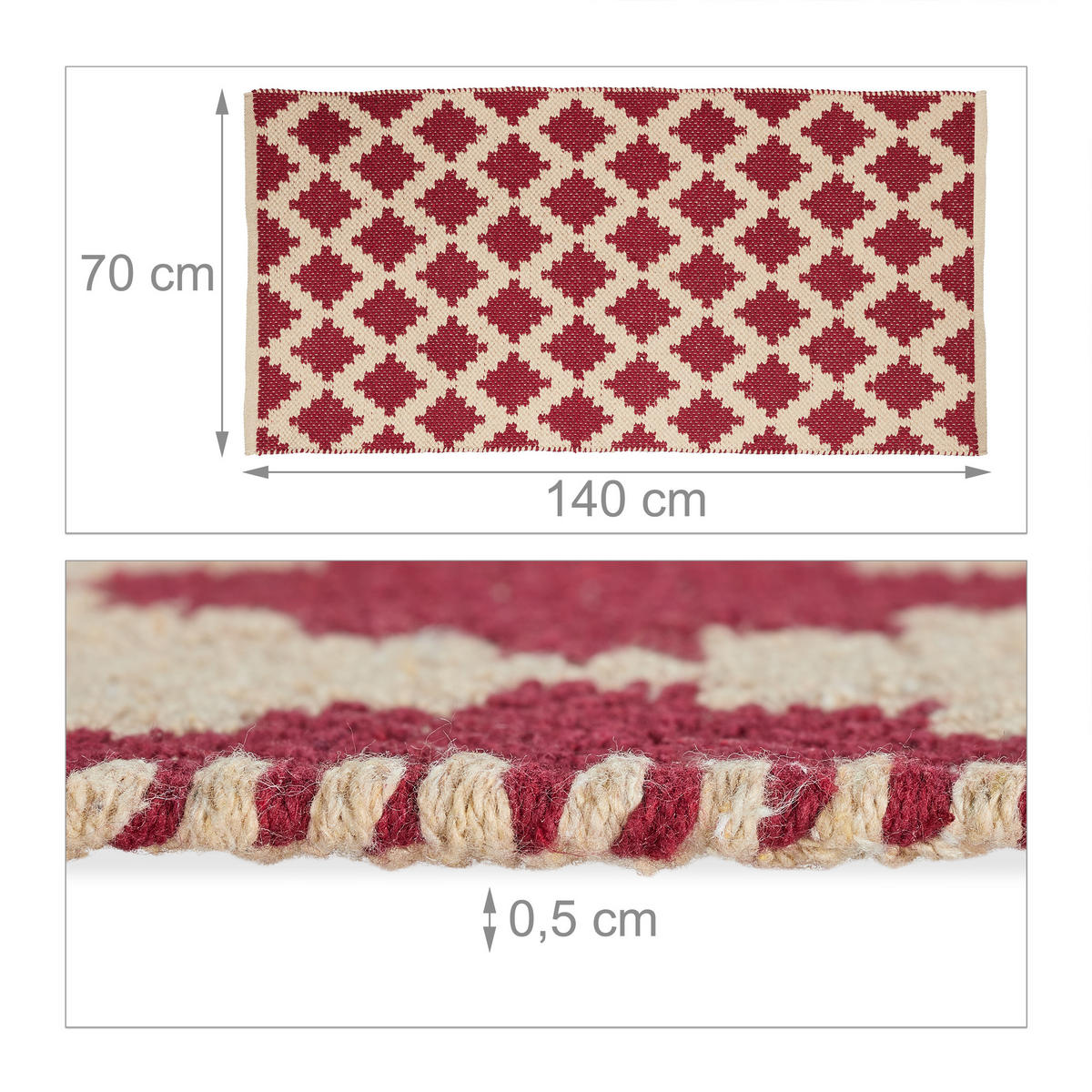 LÄUFER - Beige/Rot, Textil (70/140cm) - Relaxdays