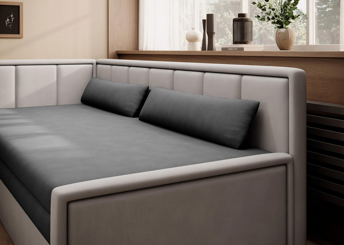 SCHLAFSOFA FULGEO mit Schlaffunktion & Bettkasten – Modernes 3-Sitzer Sofa, Liegefläche 200 x 150 cm - Grau, Kunststoff (214/82/77cm) - Wohnideebilder