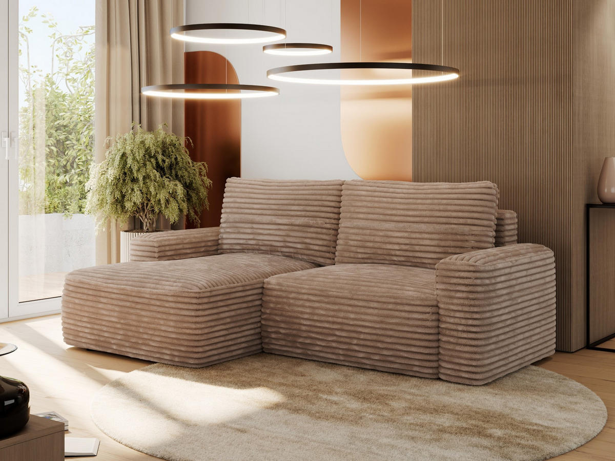 ECKSOFA BELLUNO L Braun Cord - Links - Schwarz/Braun, Textil (144/233cm) - MKS