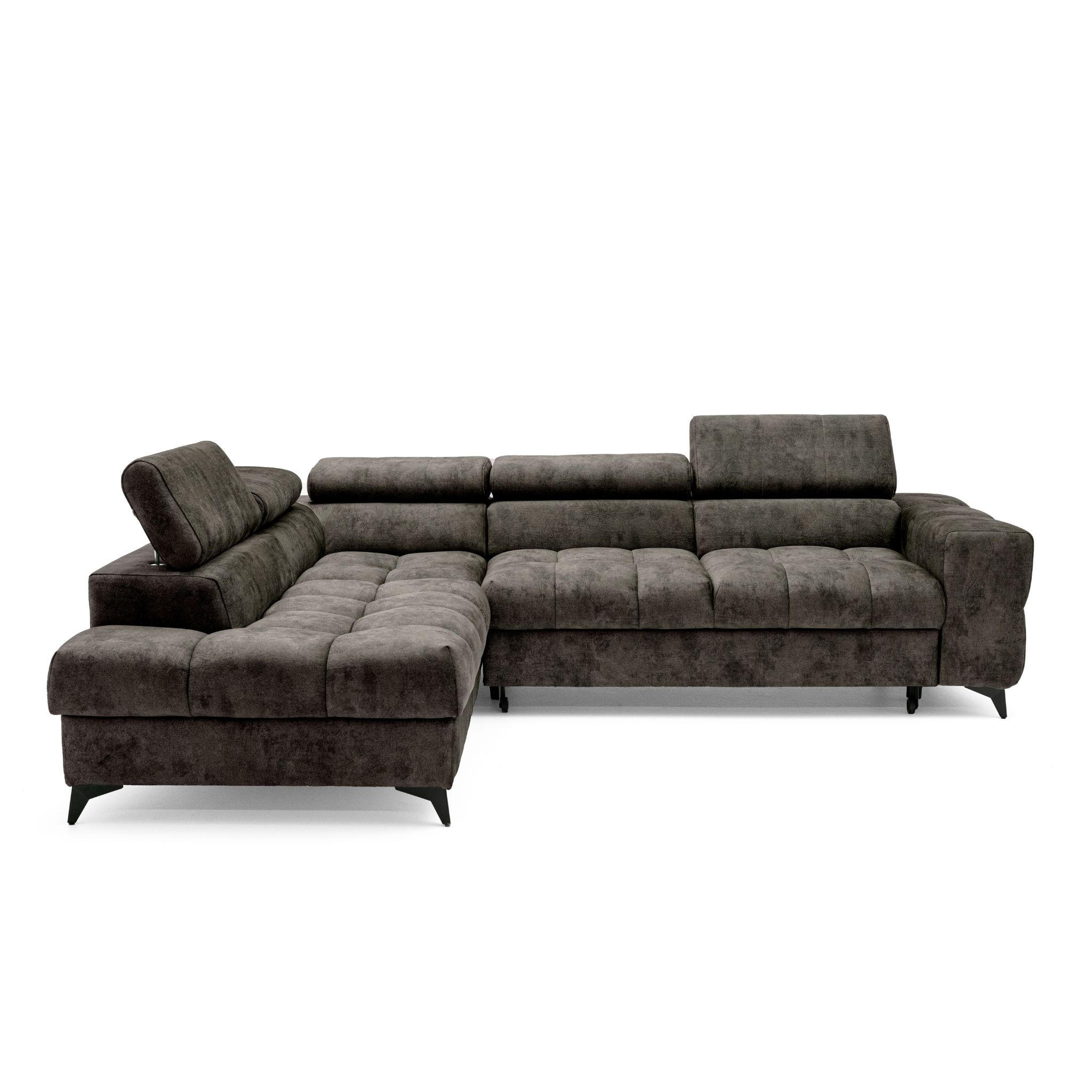 ECKSOFA PUDDING L Links mit Schlaffunktion 128x197 Velours Braun - Schwarz/Braun, Holz/Textil (270/204cm) - Muffo