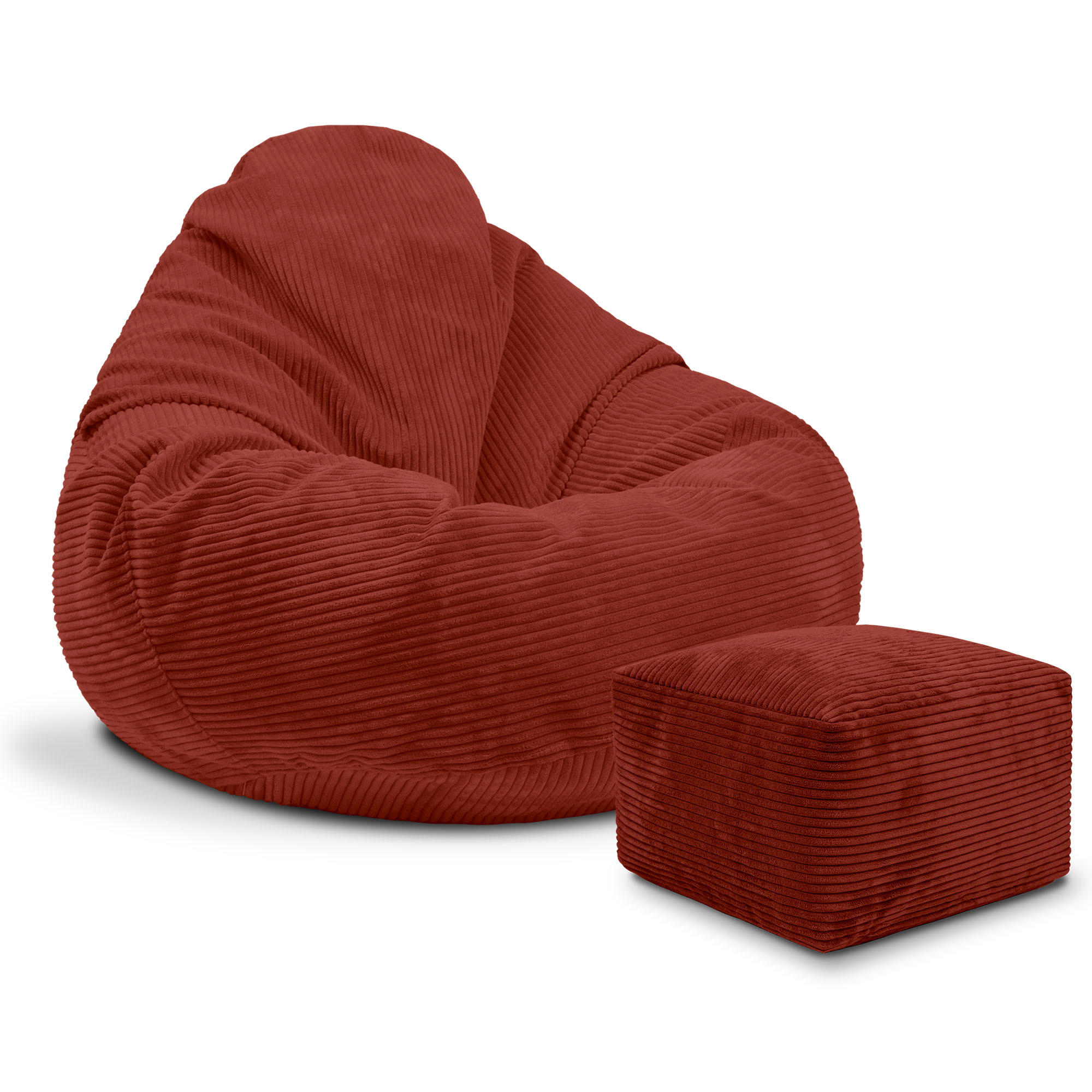 SITZSACK PARADISE MIT FUßSTÜTZE Kordsamt 2-tlg Fired Brick M - Bordeaux, Textil (90/100/90cm) - Dreamroots