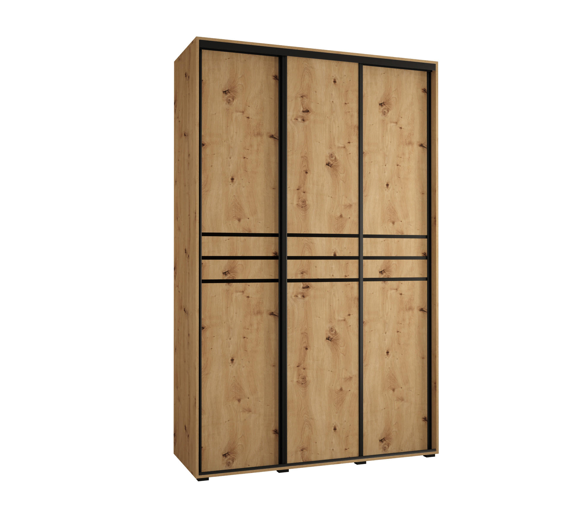 Abiks Möbel Schwebetürenschrank Eiche Artisan, Eiche Artisan, Schwarz 150x235x45 cm