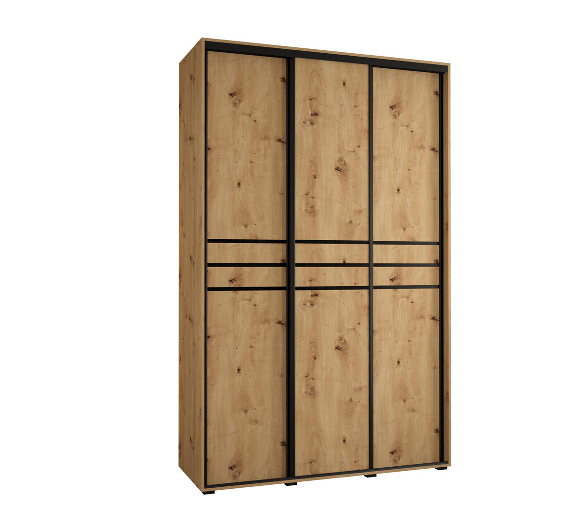 SCHWEBETÜRENSCHRANK 235,2/160/45 3-türig - Schwarz/Eiche Artisan, Holz/Metall (160/235/45cm) - Abiks Möbel