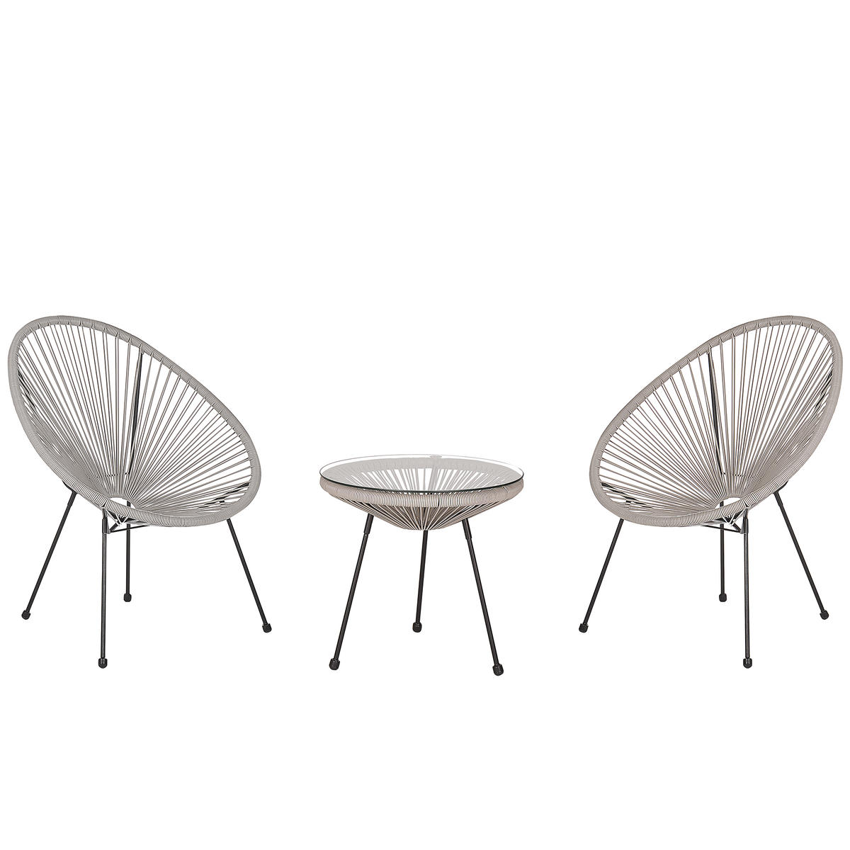 BALKONSET 2-Sitzer Rattan hellgrau Acapulco II - Hellgrau/Schwarz, Kunststoff - Beliani