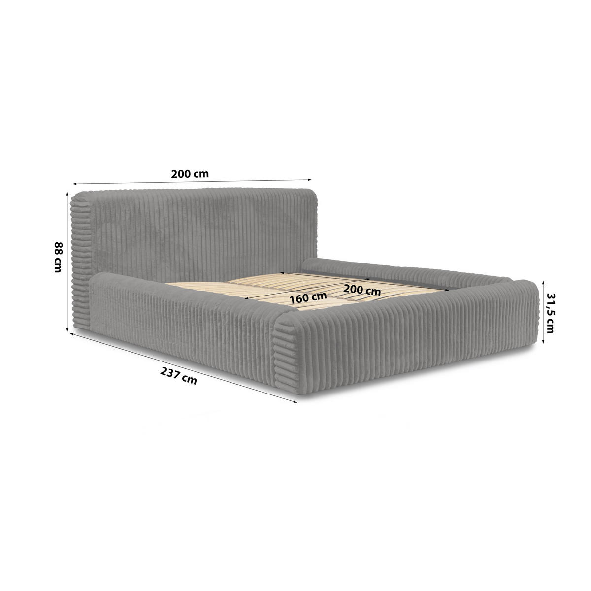 POLSTERBETT aus Strickmaterial Kostar 160x200 cm, Dunkelgrau - Dunkelgrau, Textil (160/200cm) - Fedve