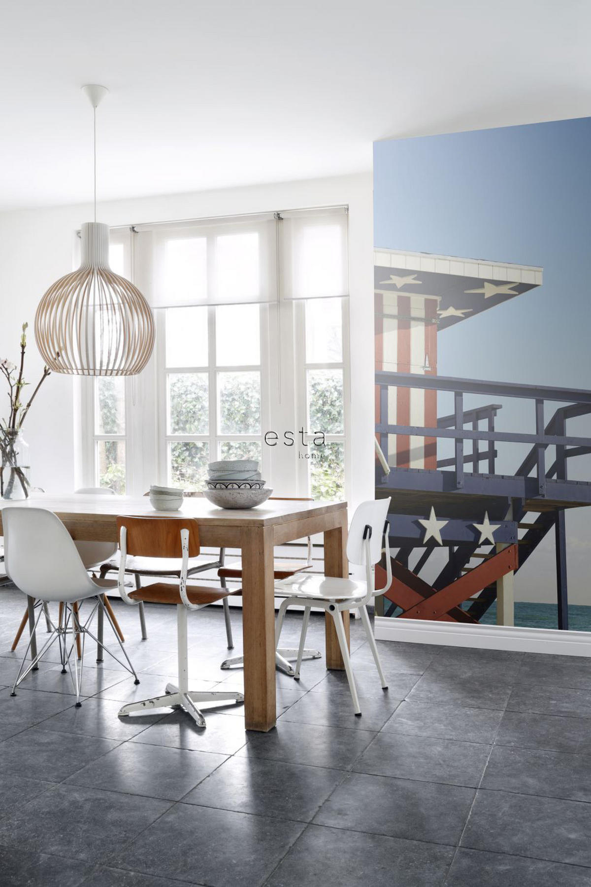 FOTOTAPETE Strandhaus-Motiv 250 x 279 cm - Rot, Papier (250/279cm) - ESTAhome