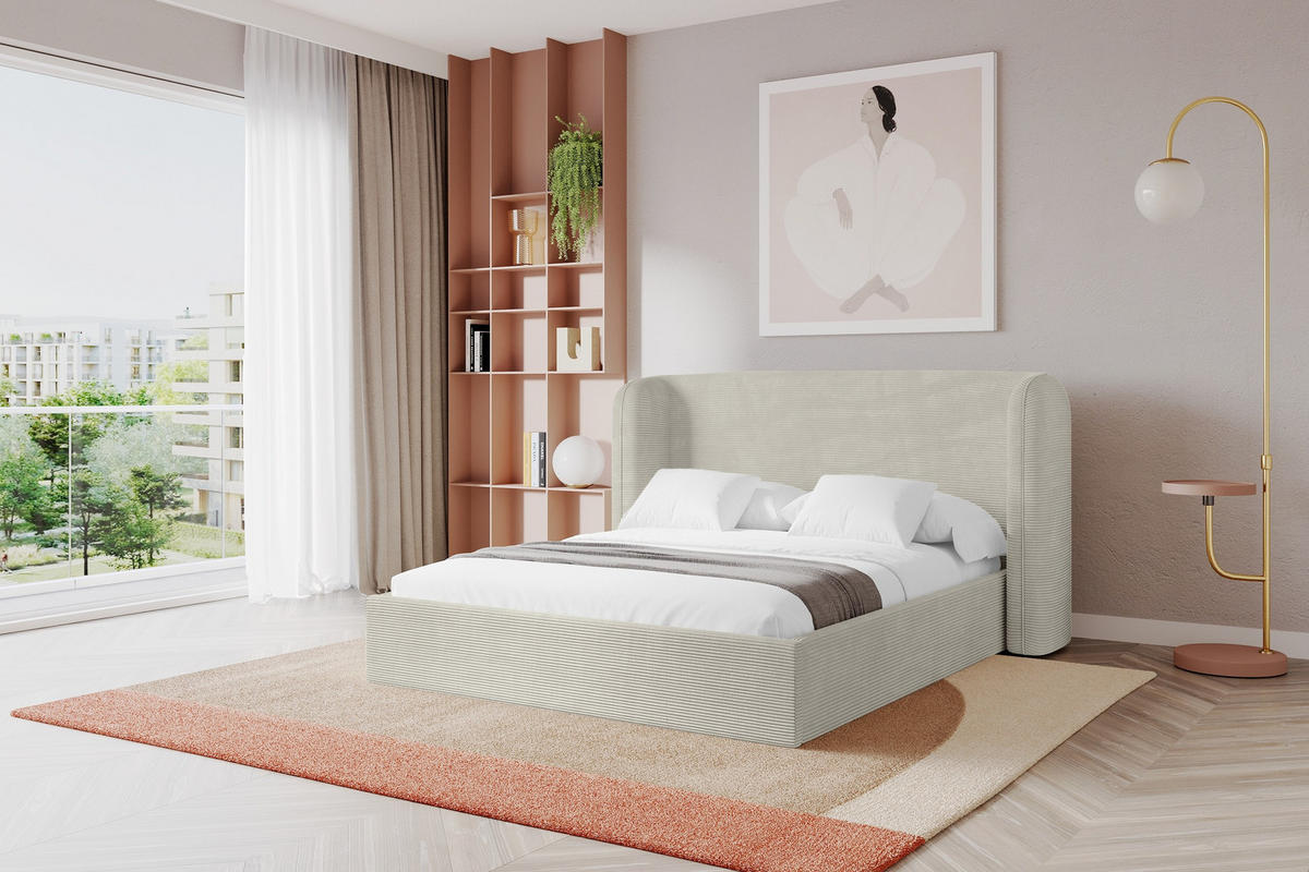 POLSTERBETT mit Bettkasten und Lattenrost, Boxbett ohne Matratze - ESTI 160x200 Creme - Creme, Holzwerkstoff/Textil (160/200cm) - ALTDECOR