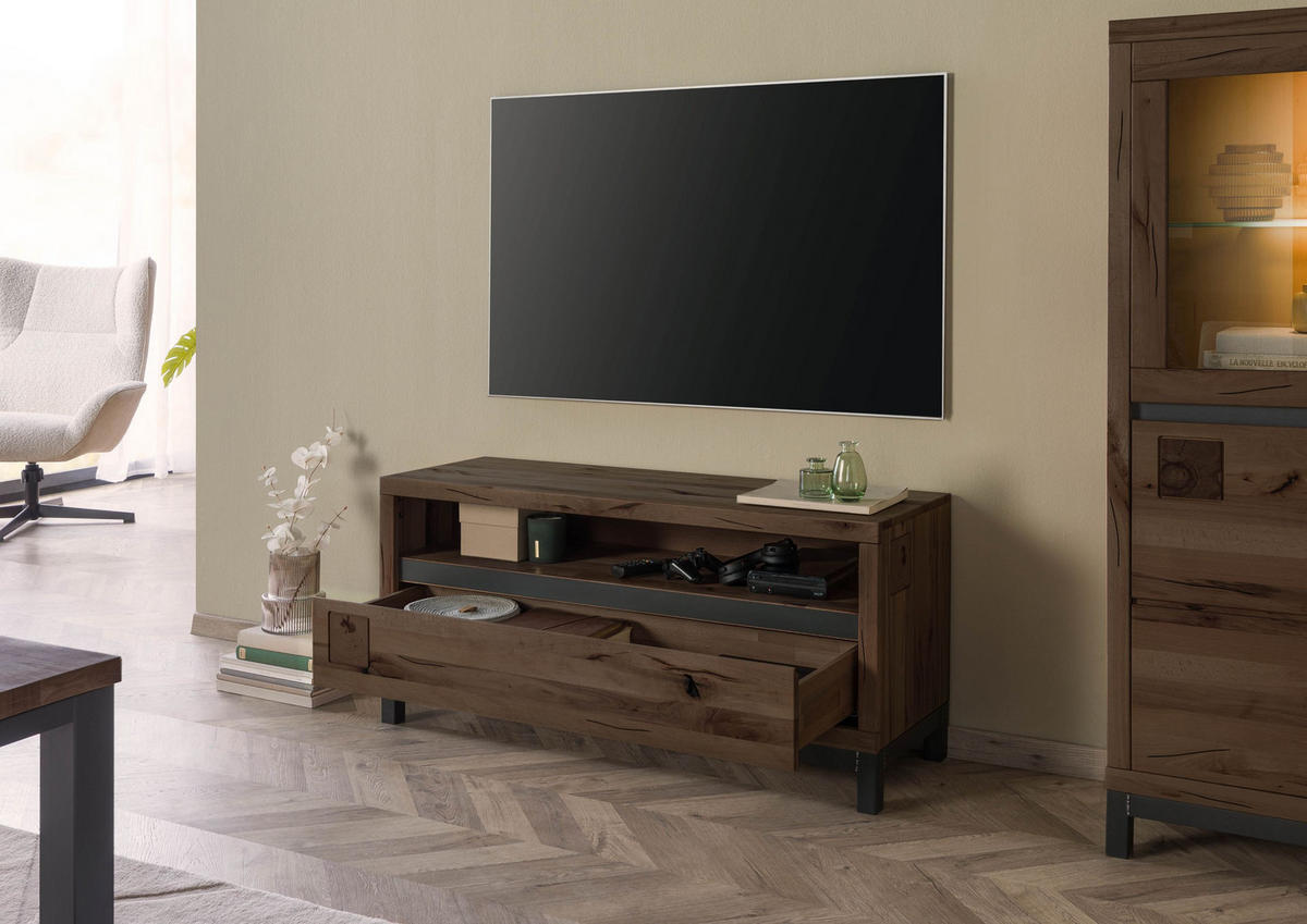 TV-BOARD Kernbuche 120x40x56 tabacco braun geölt VILLANDERS #212 - Braun, Holzwerkstoff (120/56/40cm) - Massivmoebel24