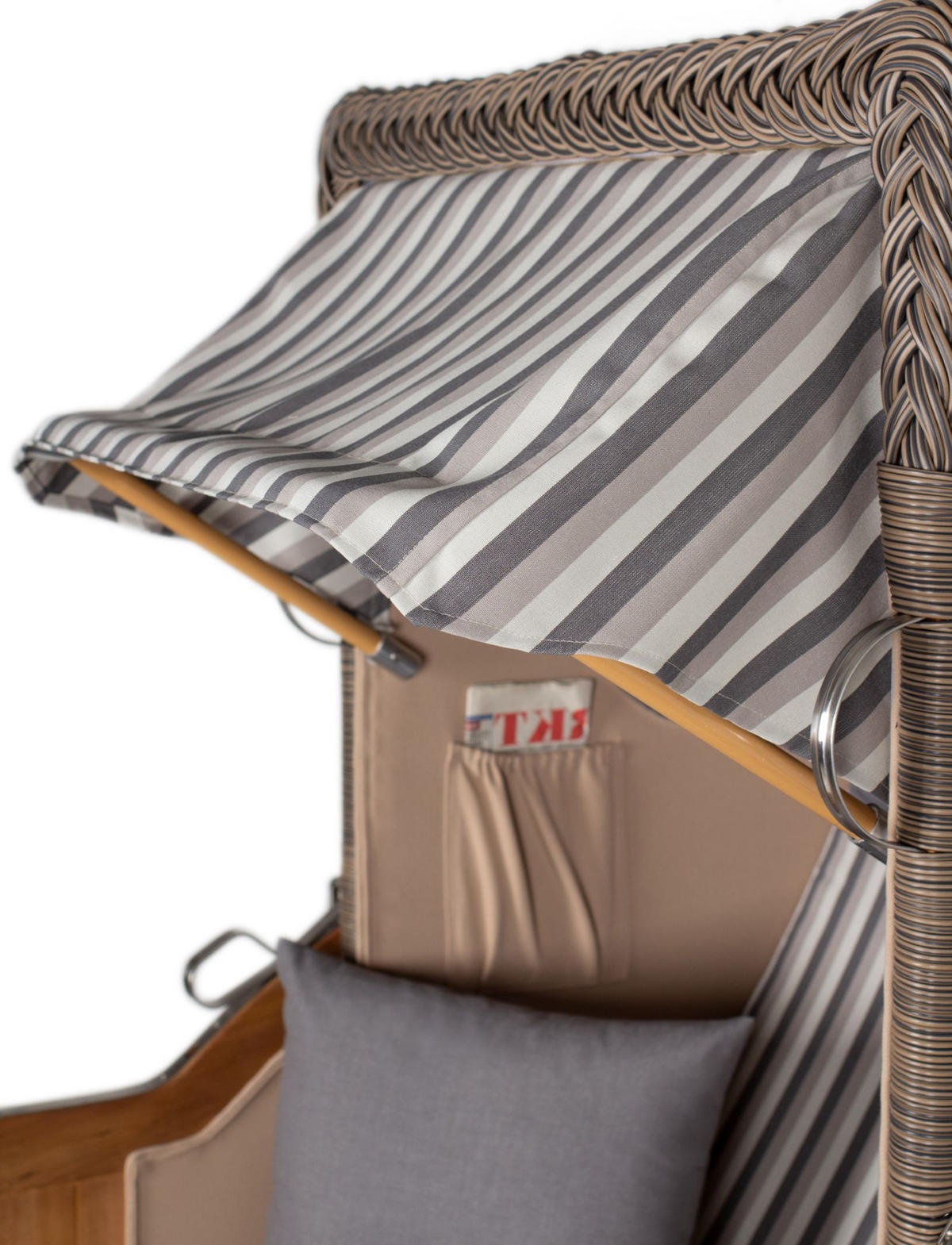 STRANDKORB Komplettset: Ammersee Single Teak Bullauge - PE grau - Modell 545 - Grau, Holz/Kunststoff (96/165/80cm) - bene living